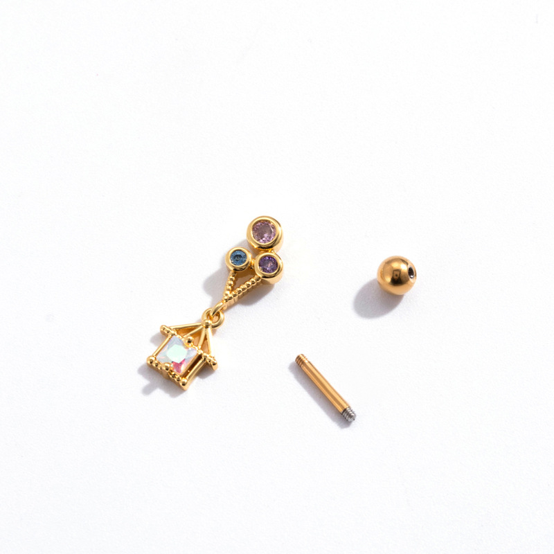 1 Piece Simple Series Classic Balloon House Titanium Steel   Gold Color Material Zircon Women's Dangle Earrings Picture3